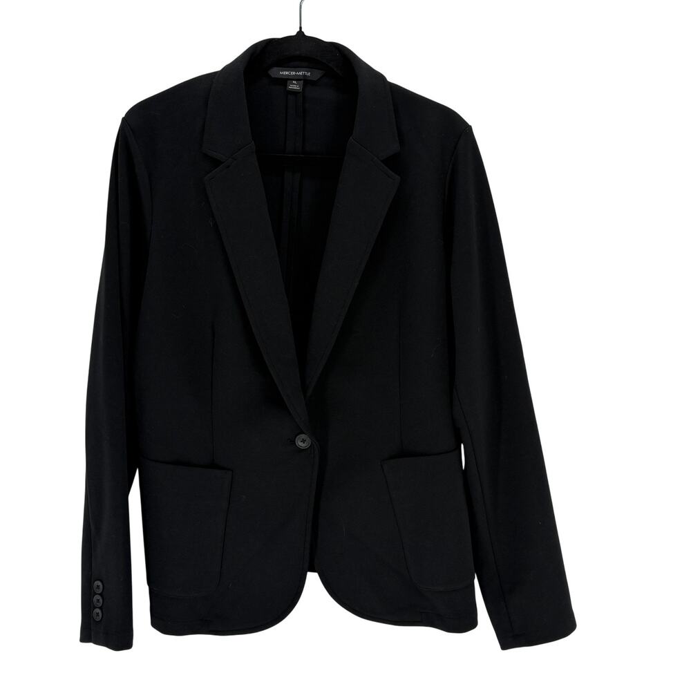 Mercer + Mettle Blazer Women XL Black MM3031‎ Stretch Knit One Button Jacket
